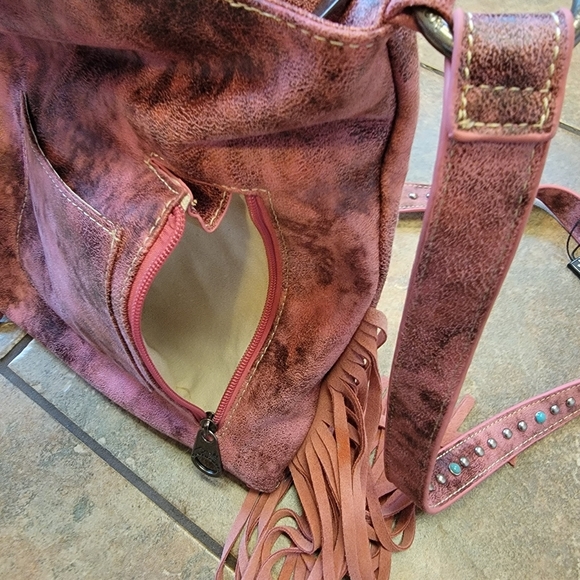 NWT Montana West Concealed Carry  Pink Crossbody Turquoise, studs, Frindge - Picture 8 of 16
